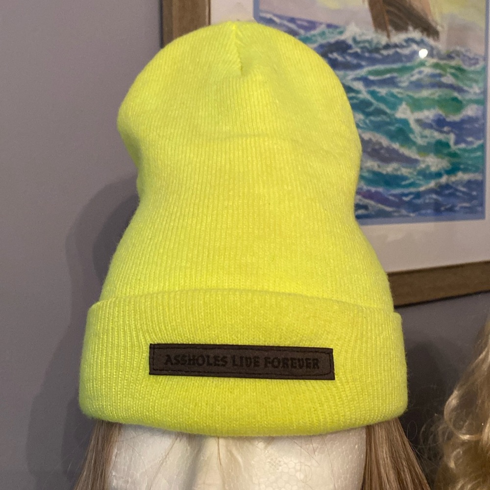 V! Yellow Thinsulate Funny hat Beanie style never used